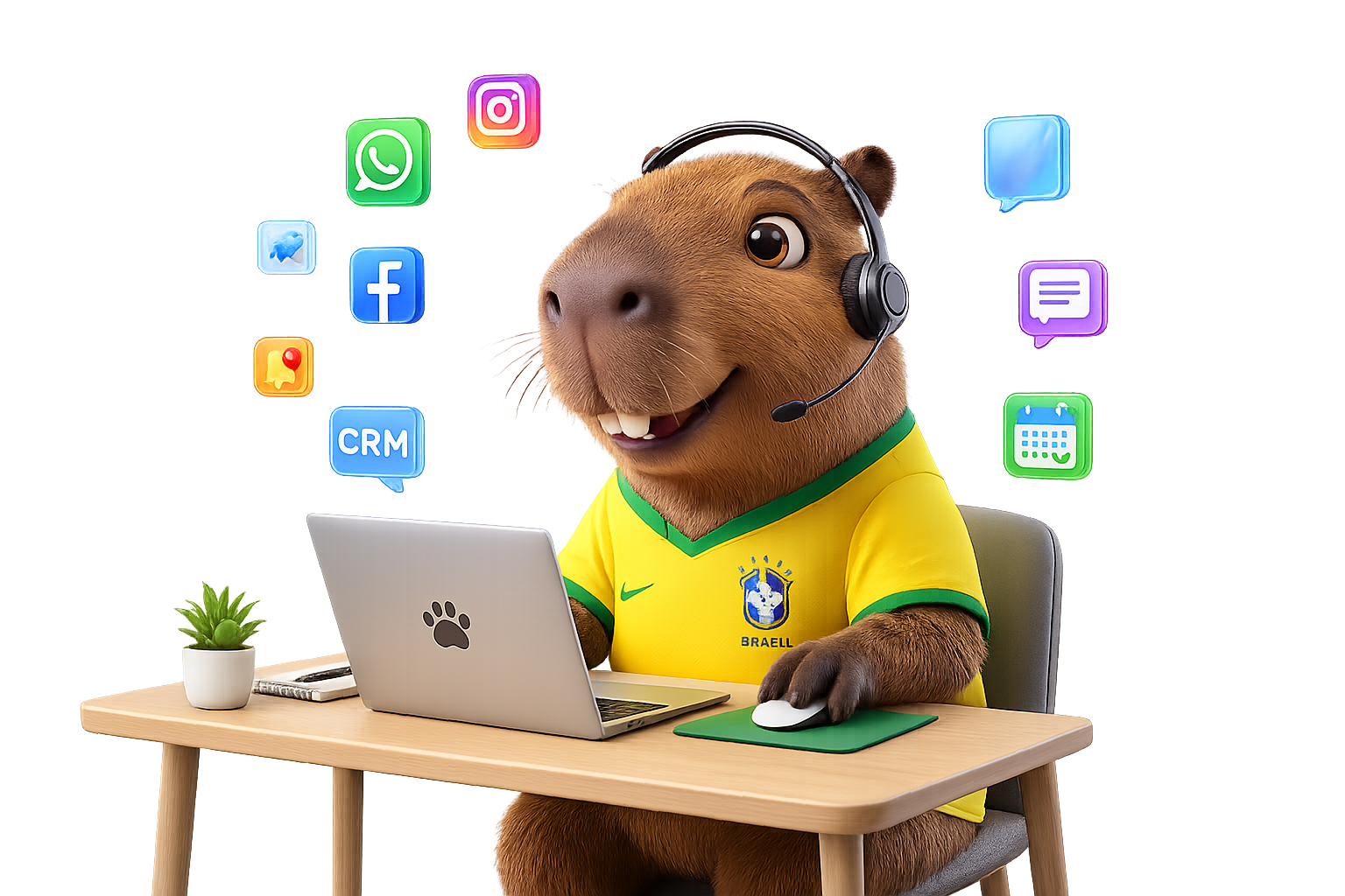Mascote capivara do InfinitiChat, agente de atendimento amigável